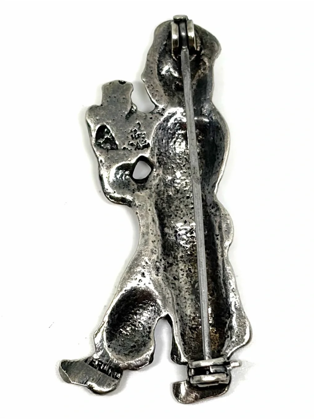 Antique Dutch Sterling Silver Victorian Era Man With Tulips Statement Brooch Pin